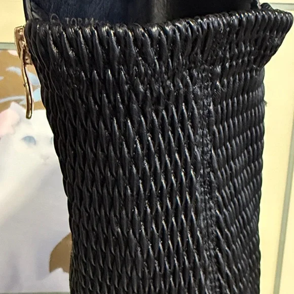 Black Knee-High Women's Boots features zipper on side and gold around the heels - Picture 11 of 11